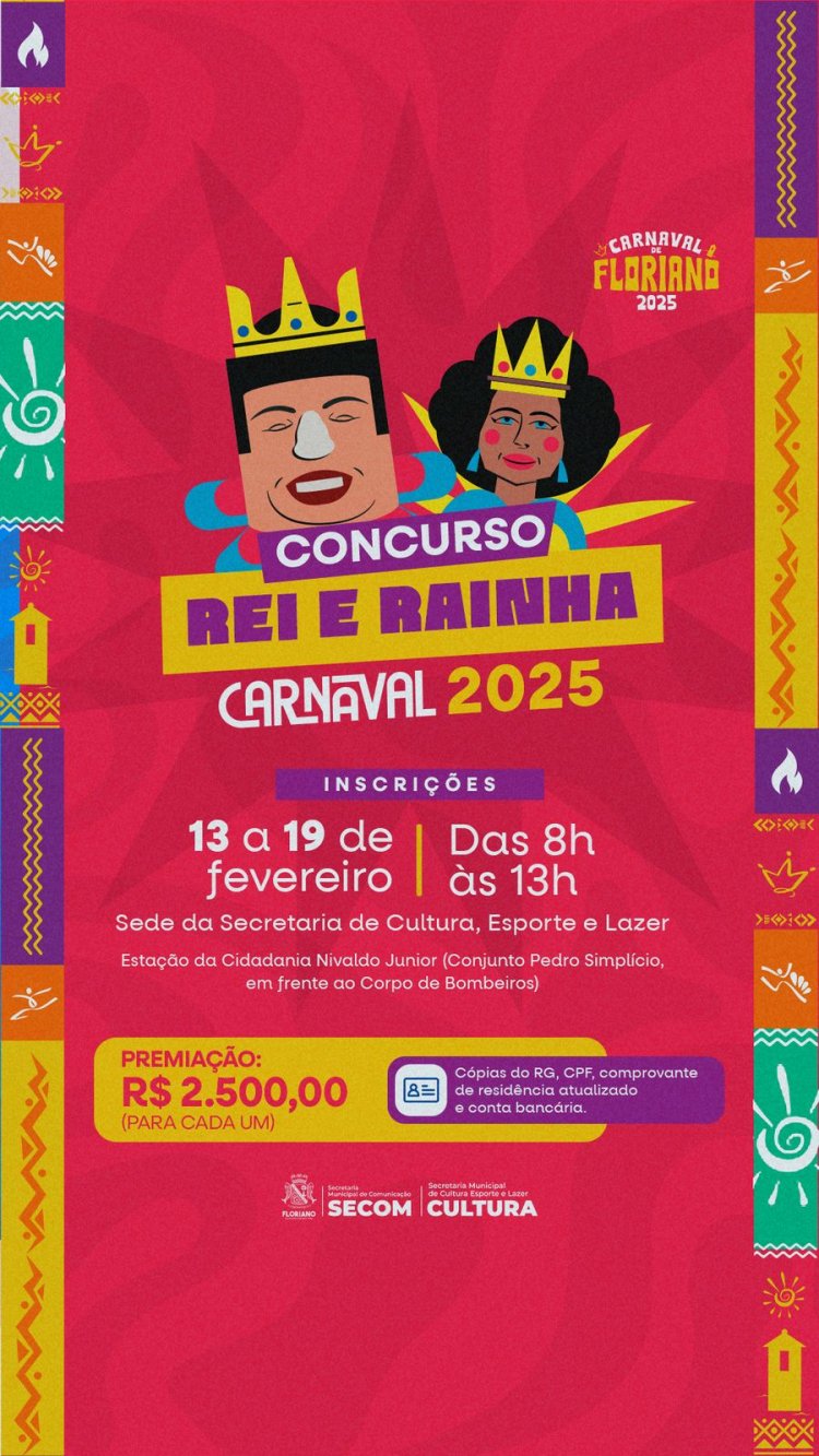 Cultura de Floriano lança concurso para eleger Rei e Rainha do Carnaval 2025