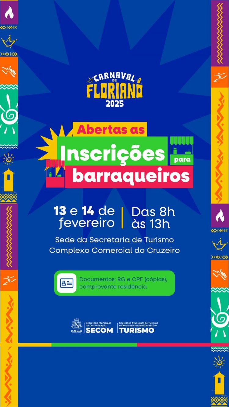 Abertas as inscrições para barraqueiros que irão atuar no Carnaval de Floriano 2025