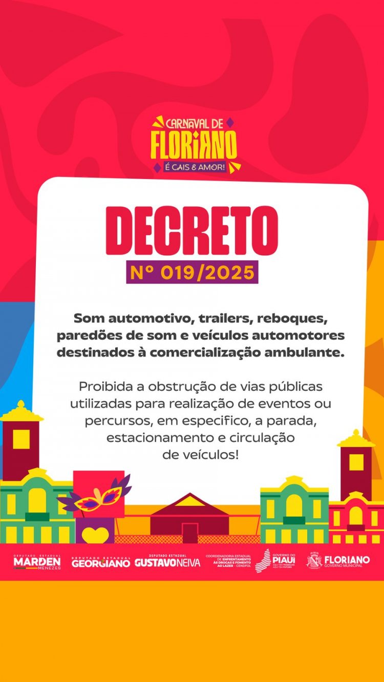 Prefeitura de Floriano publica decreto sobre uso de som automotivo e veículos de venda ambulante