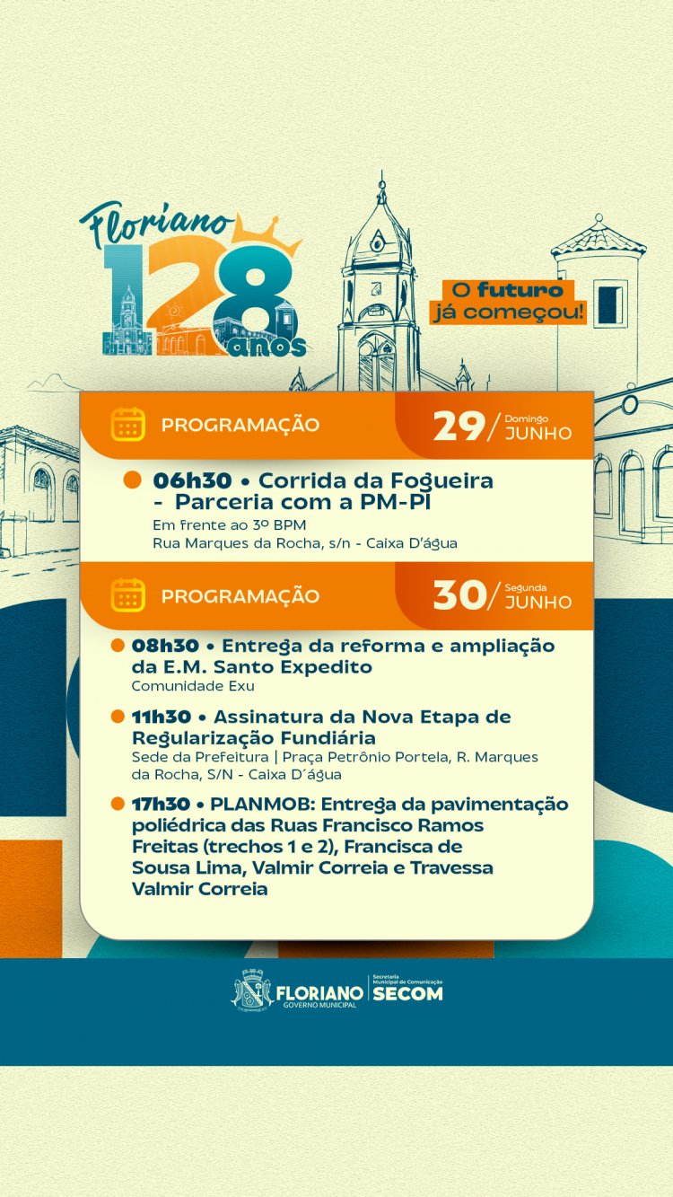 Prefeitura de Floriano lança a programação oficial do aniversário da cidade 