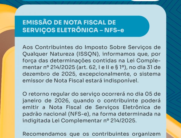 Informativo: Prefeitura de Floriano suspende temporariamente emissão de NFS-e para implantação de nova plataforma