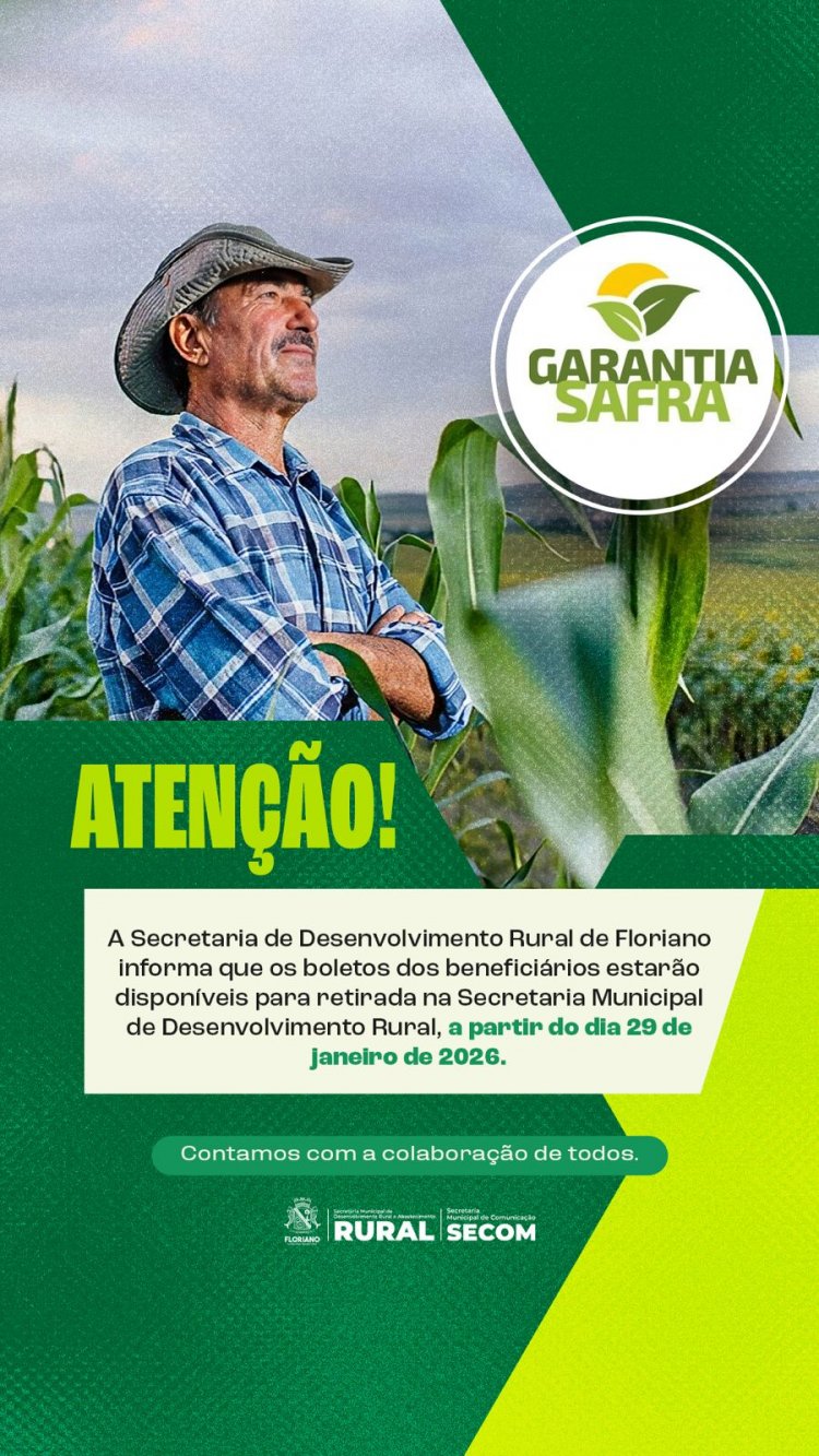 Prefeitura de Floriano inicia emissão de boletos do programa Garantia-Safra